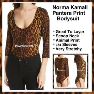 #T163 NWOT NORMA KAMALI Women's Pantera Leopard Print Scoop Neck Bodysuit $145
